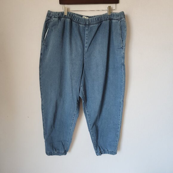 NWT Madewell Sweatpant Jogger Jeans Slouchy Relaxed Elastic Waist Blue - Picture 4 of 9